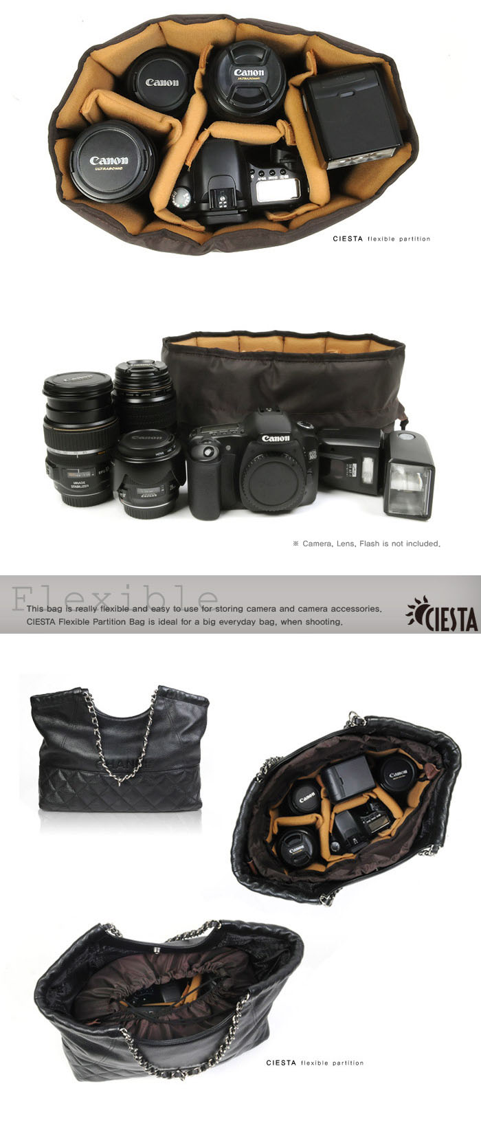 Ciesta Flexible(M) Camera insert Partition Padded Bag Case for DSLR SLR